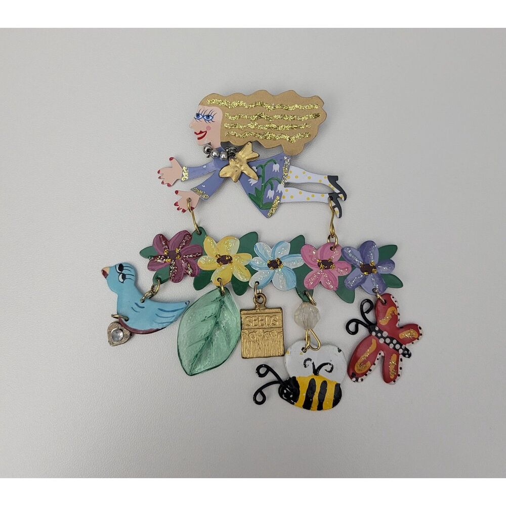 Rossi for Silvestri Garden Charm Brooch Bird Leaf Seeds Bee Butterfly Dragonfly
